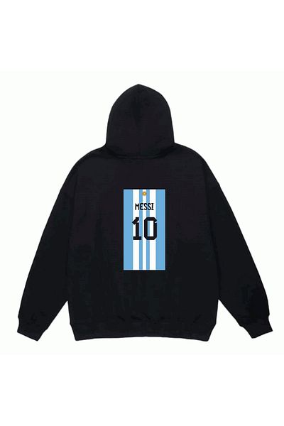 MarkaTurko Унисекс суитшърт с качулка и дизайн на MESSI, черен, 11-21 години