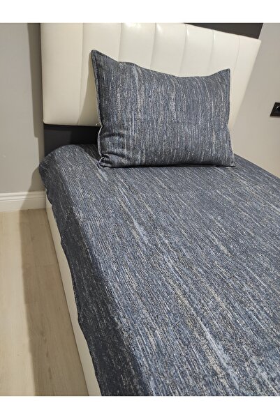 Evcimenhome Tek Kişilik Yatak Örtüsü Seti Pamuklu 1 Adet Yastık Kılıflı 135x230 jeany mavi
