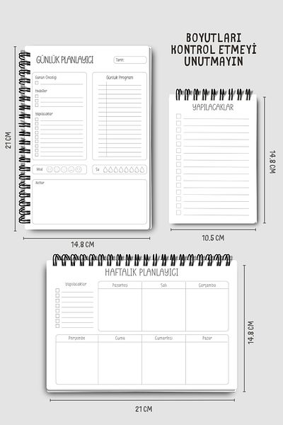 Eldesen Tasarım Planning Set of 3, Daily Planner, Weekly Planner, To-Do List, Academic Agenda