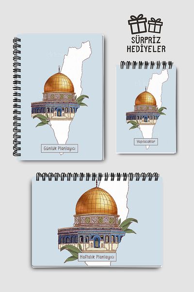 Eldesen Tasarım 3-Piece Planning Set, Daily Weekly Planner, To Do, Academic Agenda, Jerusalem, Mosque-i Aksa