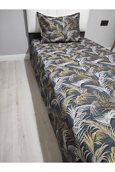 Evcimenhome Tek Kişilik Yatak Örtüsü Seti Pamuklu 1 Adet Yastık Kılıflı 160x230 Palmiye