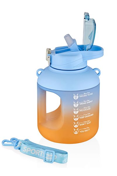 Vagonlife 1100 Ml Double Color Motivational Water Bottle with Straw and Carrying Strap and Handle with Sticker Gift