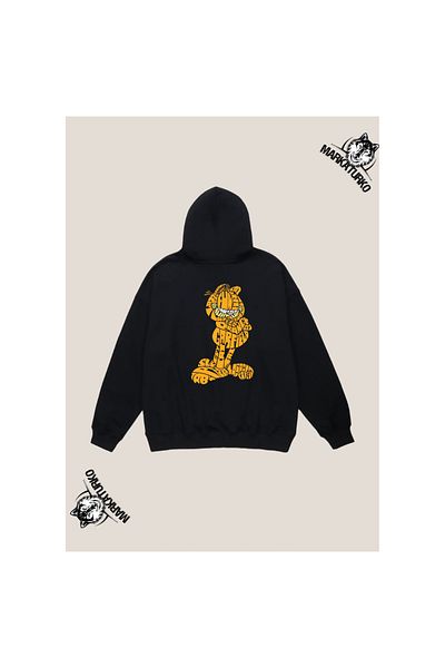 MarkaTurko Garfield Special Design Back Printed Black Hooded Unisex Sweatshirt 5000x