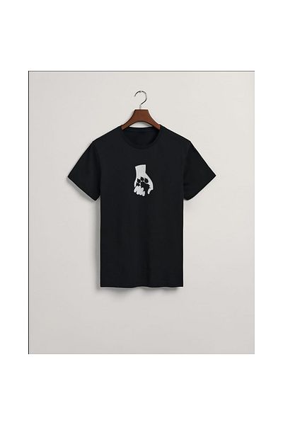 MarkaTurko Tricou cu design special din bumbac pieptănat negru imprimat cu labe 105