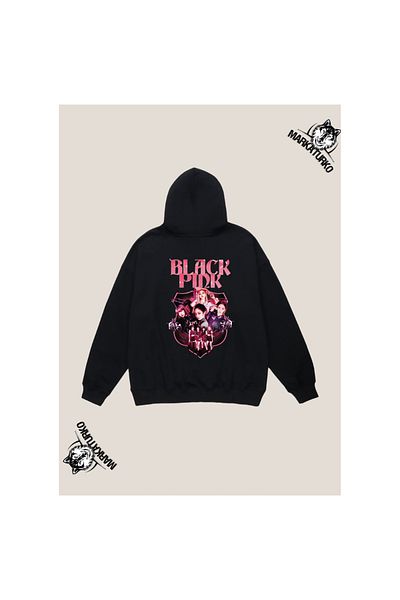 MarkaTurko BLACK PINK custom design back printed Black Hooded unisex Sweatshirt 105-4