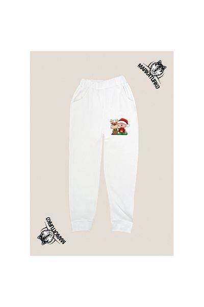 MarkaTurko ΧΡΙΣΤΟΥΓΕΝΝΙΑΤΙΚΟ DEER εμπριμέ unisex Προσαρμοσμένο σχέδιο Βαμβακερή λευκή παιδική φόρμα 2024-2E
