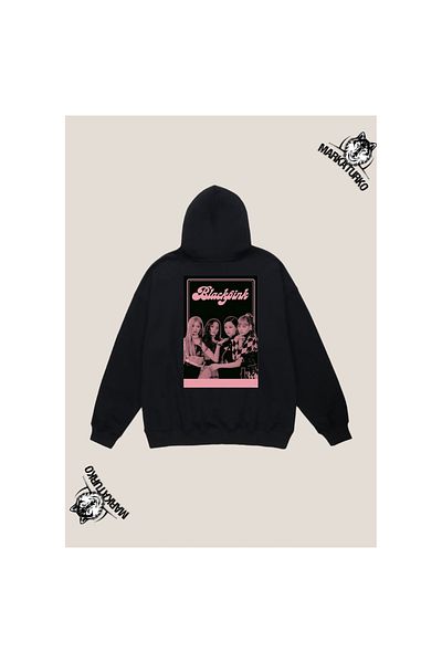 MarkaTurko BLACK PINK custom design back printed Black Hooded unisex Sweatshirt 105-9