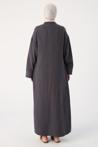ALLDAY Anthracite Collar Abaya with Stitching Detail
