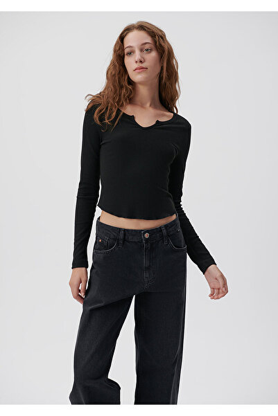 Mavi Μαύρο μπλουζάκι με μακριά μανίκια Crop / Κοντό κόψιμο 1612037-900
