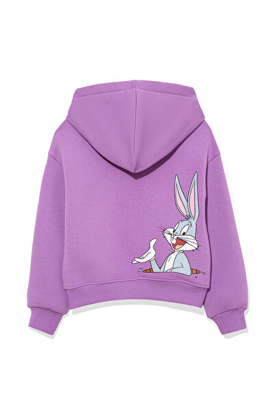 Mavi Bugs Bunny Baskılı Kapüşonlu Mor Sweatshirt 7S10012-70586