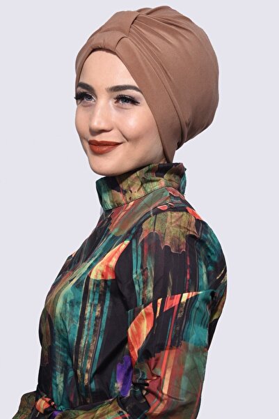 Luna Nueva Tesettür Deniz Havuz Bonesi Çapraz Düğüm Model Taba Kahve (4 Mevsi...