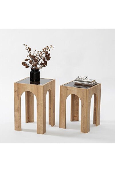 NEOstill - Seine 2li Sehpa / Meşe & Füme Cam