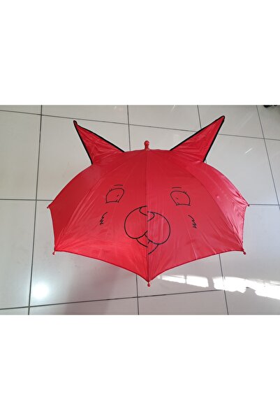 GÜZEL KAMAN Kulaklı Eğlenceli Çocuk Şemsiyesi Kırmızı Renk