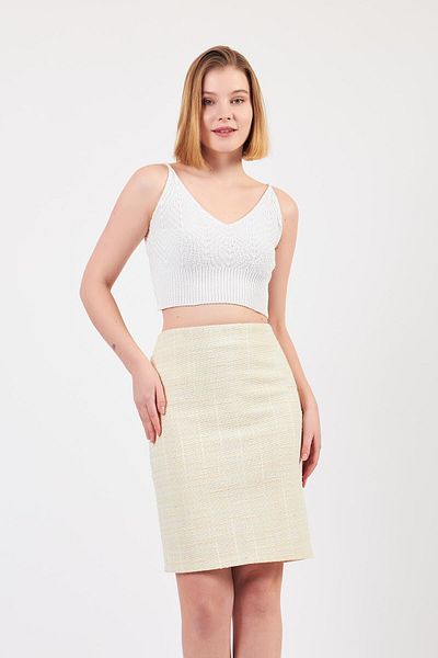 Volanlı Fusta creion din tweed