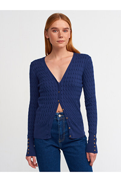 Dilvin 60199 Pletena kardigan od pletenice sa dugmićima - tamnoplava