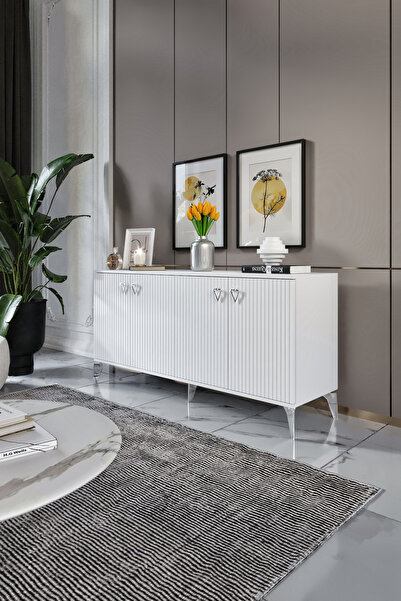 mapahomeliving Zeugma Konsol Mdf Mebran Kapak Beyaz Gümüş