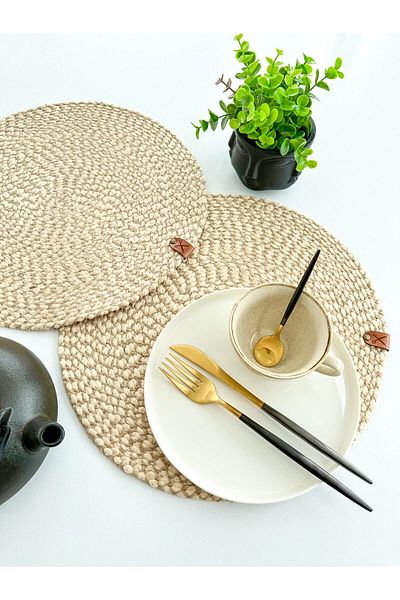 Homever Set de 2 bucăți premium american de servire, rezistent la pete, lavabil, 36 cm, alb, din paie naturală