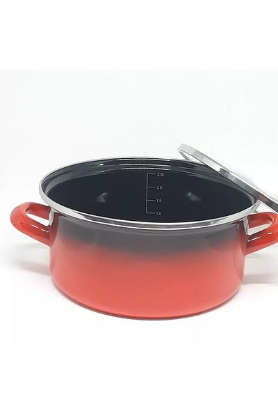 Avşar Emaye Evim 20 Cm Çap 2.5 Litre Kırmızı Ölçü Göstergeli Emaye Tencere
