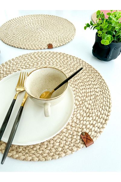 Homever Set de 2 bucăți premium american de servire, rezistent la pete, lavabil, 36 cm, alb, din paie naturală