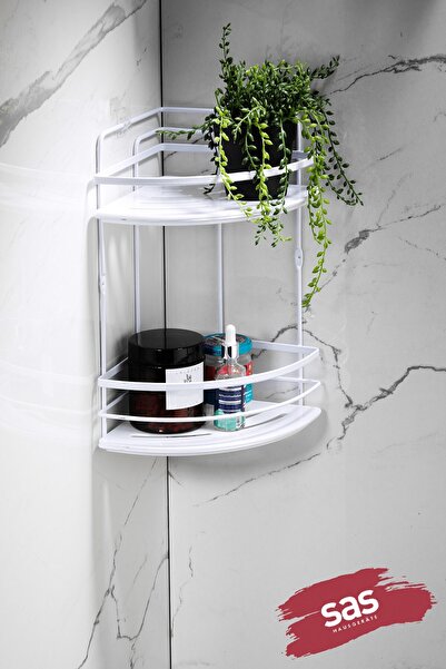 Sas Haus 2-Tier Adhesive Bathroom Corner Shelf – Adjustable Crystal Shelf (St...