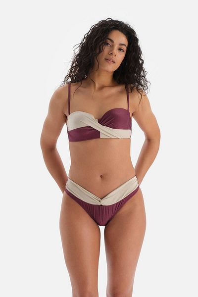 Dagi Weinrotes Ecru-Bikiniunterteil mit hoher Taille