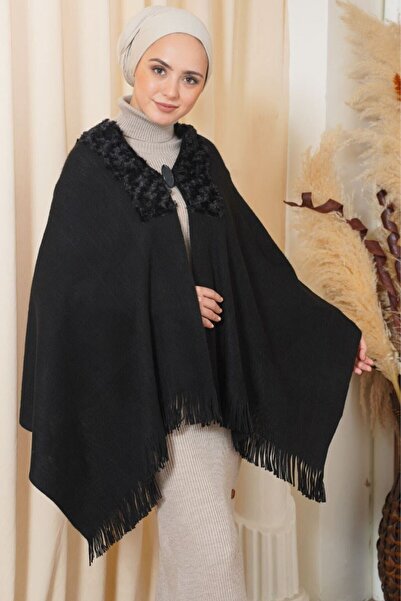 OverPazar Şal cu blană Şal negru elegant