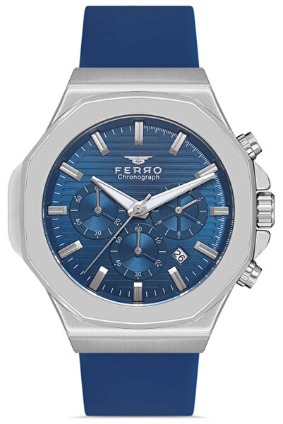 FERRO Men's Sports Wristwatch Steel Case Silicone Cord Waterproof All Gauges ...