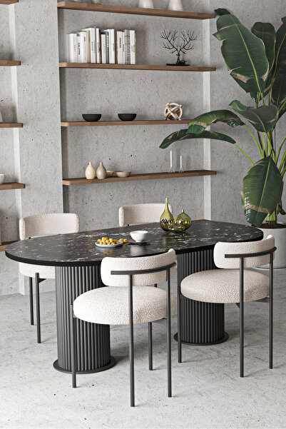 AVVİO Olivya Teddy Sandalye Bohem Lake Mdf Ayak 80x160 Yemek Masası Mutfak Ma...