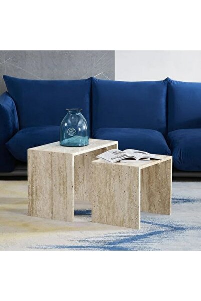 Sümeyra Marble Art LİGHT TRAVERTEN DEKORATİF ZİGON SEHPA | MODERN 2Lİ ZİGON S...