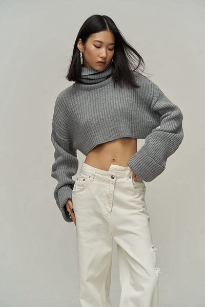 MAİ COLLECTİON Revue Throated Grey Crop pulóver