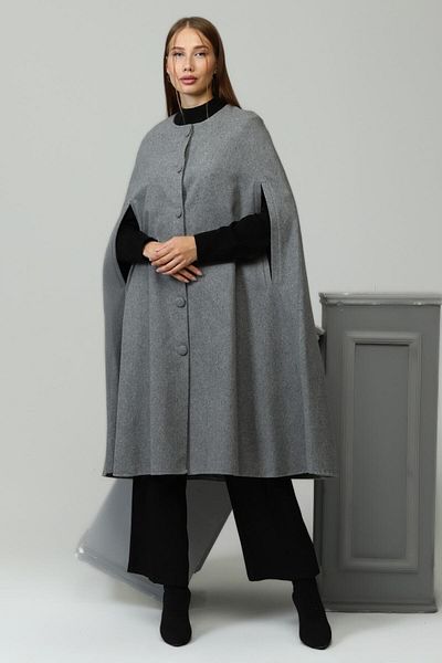 ensade Gray Stamped Cloak Poncho