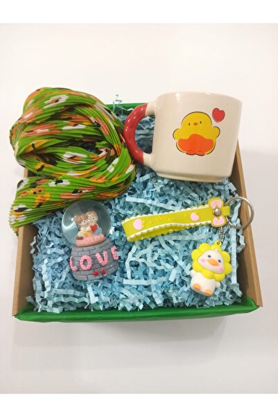 Alanç Sevgililer Günü Özel Hediye Seti, Fular, Civciv Kupa, Anahtarlık, A Lov...