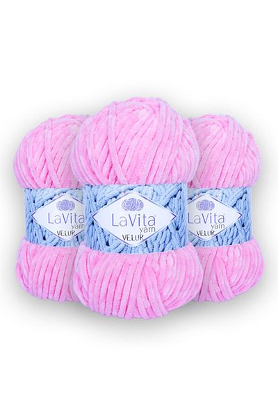 LaVita Yarn Velur Baby 3 Pack Amigurumi Πλεκτό Χέρι Σπάνιο Taka Yarn (4017-ροζ καραμέλα)