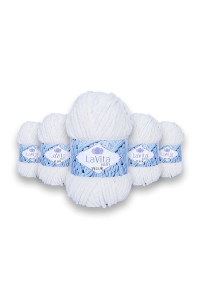 LaVita Yarn Ață de catifea Velur Baby Pachet de 5 ață de tricotat manual Amigurumi Ață Taka (1011-KREM)