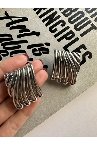 ringbox Silver Color Hailey Model Steel Square Earrings