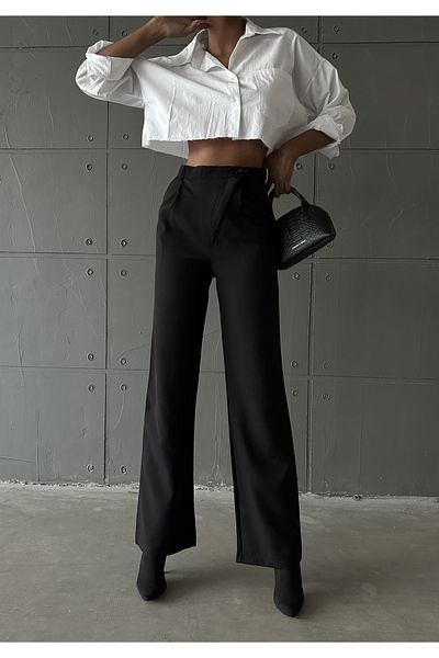 GALAVİP Women's Black Palazzo Atlas Trousers