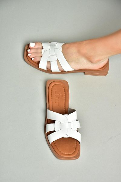 Fox Shoes S291045603 Papuci albi de damă din piele naturală