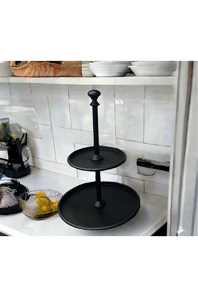 LUCKYHOMES Metal 2-Tier Snack Bowl, Cookie Holder, Presentation Bowl Black 19X13