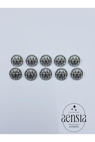 aensia Silver Silver Rope Thick Striped Model Metal Button 24 Size Small Button - Pack of 10 Buttons