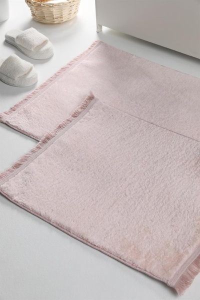 LİNOS HOME سجادة حمام من القطيفة المزخرفة المكونة من قطعتين ذات قاعدة مضادة ل...