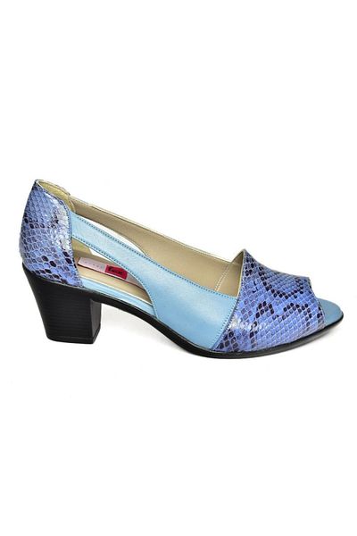 Fox Shoes S908026107 Pantofi de damă din piele naturală albastră cu toc gros