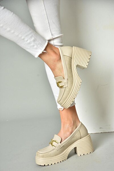 Fox Shoes R996050045 Pantofi de damă cu toc gros bej