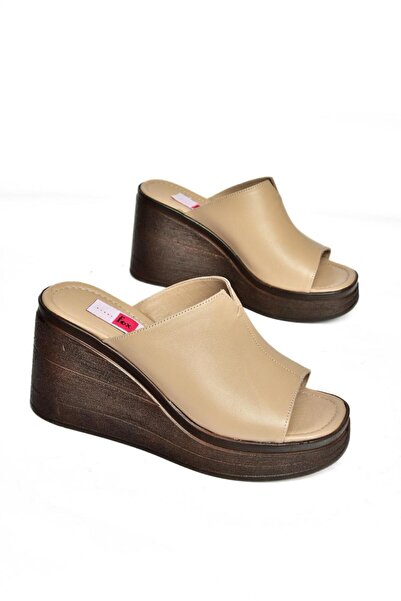 Fox Shoes Γυναικείες παντόφλες Mink Γνήσιο Δερμάτινο Σφηνοτάκουνο