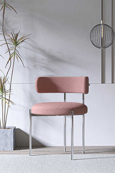 AVVİO Lorenta Gümüş Metal Rols Mutfak Sandalyesi Yemek Odası Sandalyesi Makya...