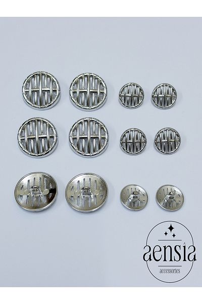 aensia Silver Silver Rope Thick Striped Model Metal Button - Set of 12 Buttons (6 Large + 6 Small)