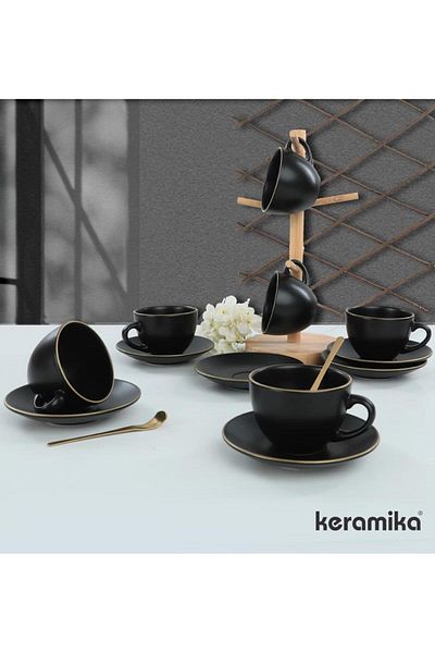 Keramika 12 Pieces 6-Person Teacup Matte Black