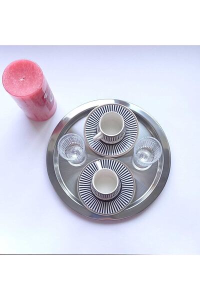 store trend 2 Li Lüx Çelik Sade Yuvarlak Sunum Tepsisi 27 Cm