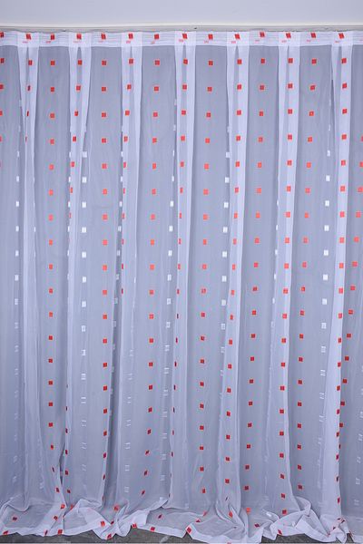 AKÇA TEKSTİL TERGAL RED-WHITE CHECKED WHITE COLOR SINGLE WING Ready Planted Pleated Background Curtain 300*260 Cm