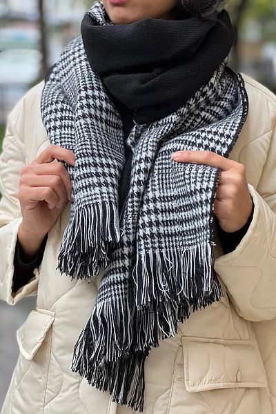 Wearflawless Şal de eşarfă cu două feţe din lână cu model în carouri