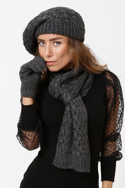 EKstore Antracitová šála Beanie Rukavice Set – sada 3 ks